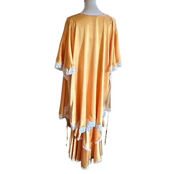 Vintage 80s Old Hollywood Jenny Dobell Marigold Silk Gown & Robe Set, Lace Sz 8 - Picture 4 of 12